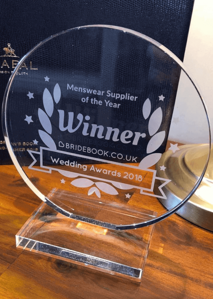 A close up shot of the winning award of "Menswear Supplier of the Year 2018" to Whitfield and Ward